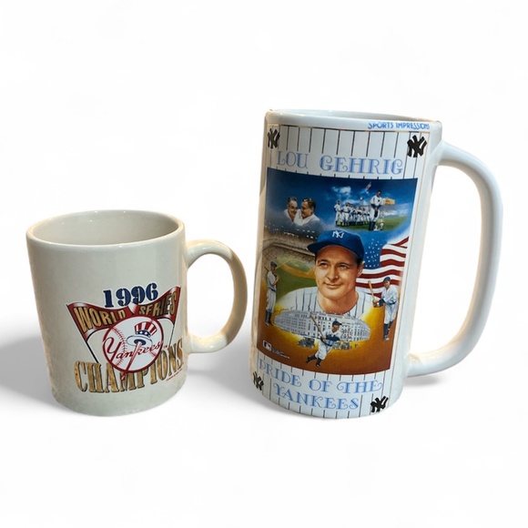 Set of 2 - Vintage 1990's New York Yankees Mugs! Lou Gehrig! - Picture 1 of 4